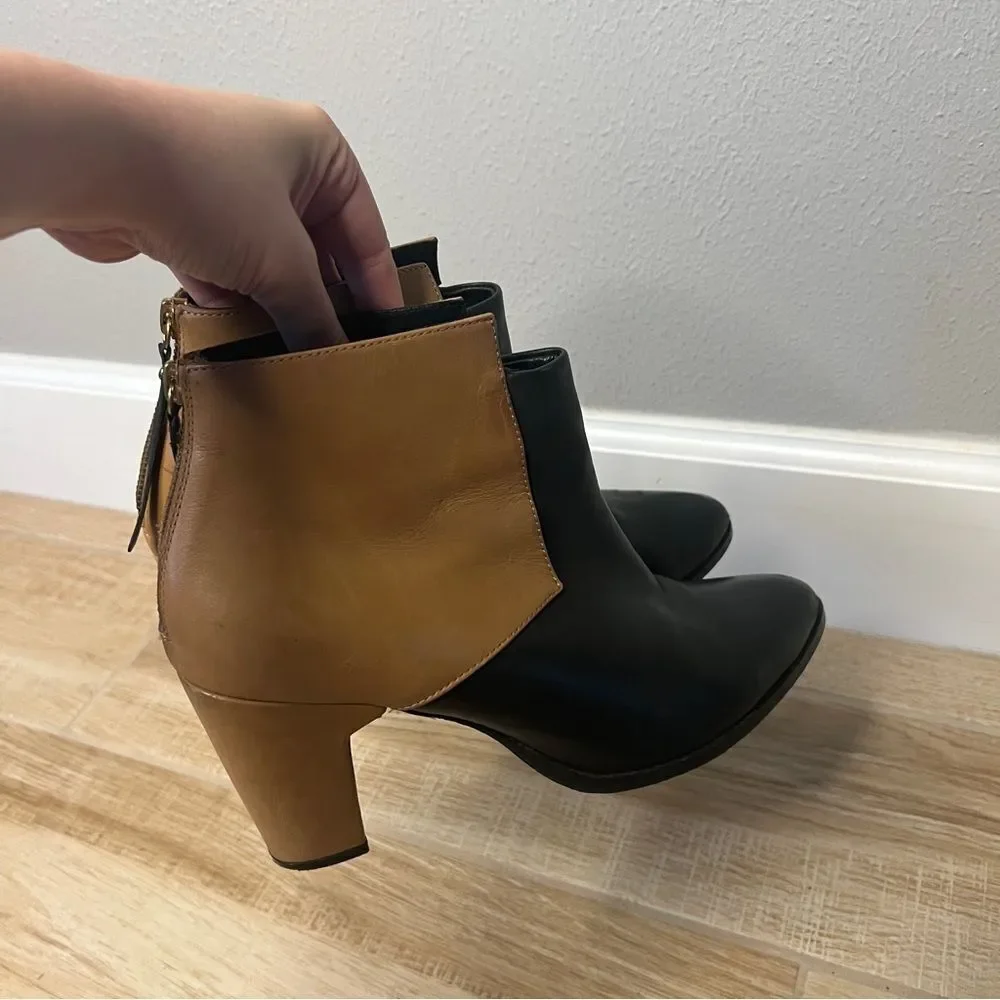 Miista Tan and Black Leather Contrast Heeled Ankle Boot Size EU 40 US 9